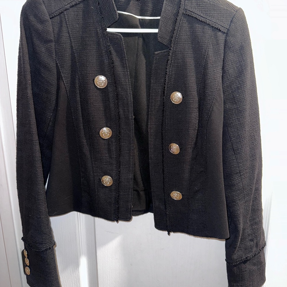 White House Black Market Black Textured Double-Breasted Blazer